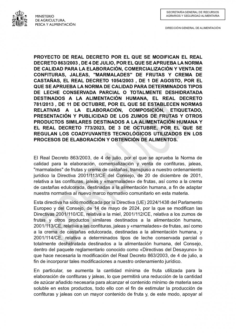 Real decreto zumos de frutas
